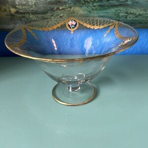 Antique Stunning Glass Bowl With Gilt Edging and Hand painted floral detail
